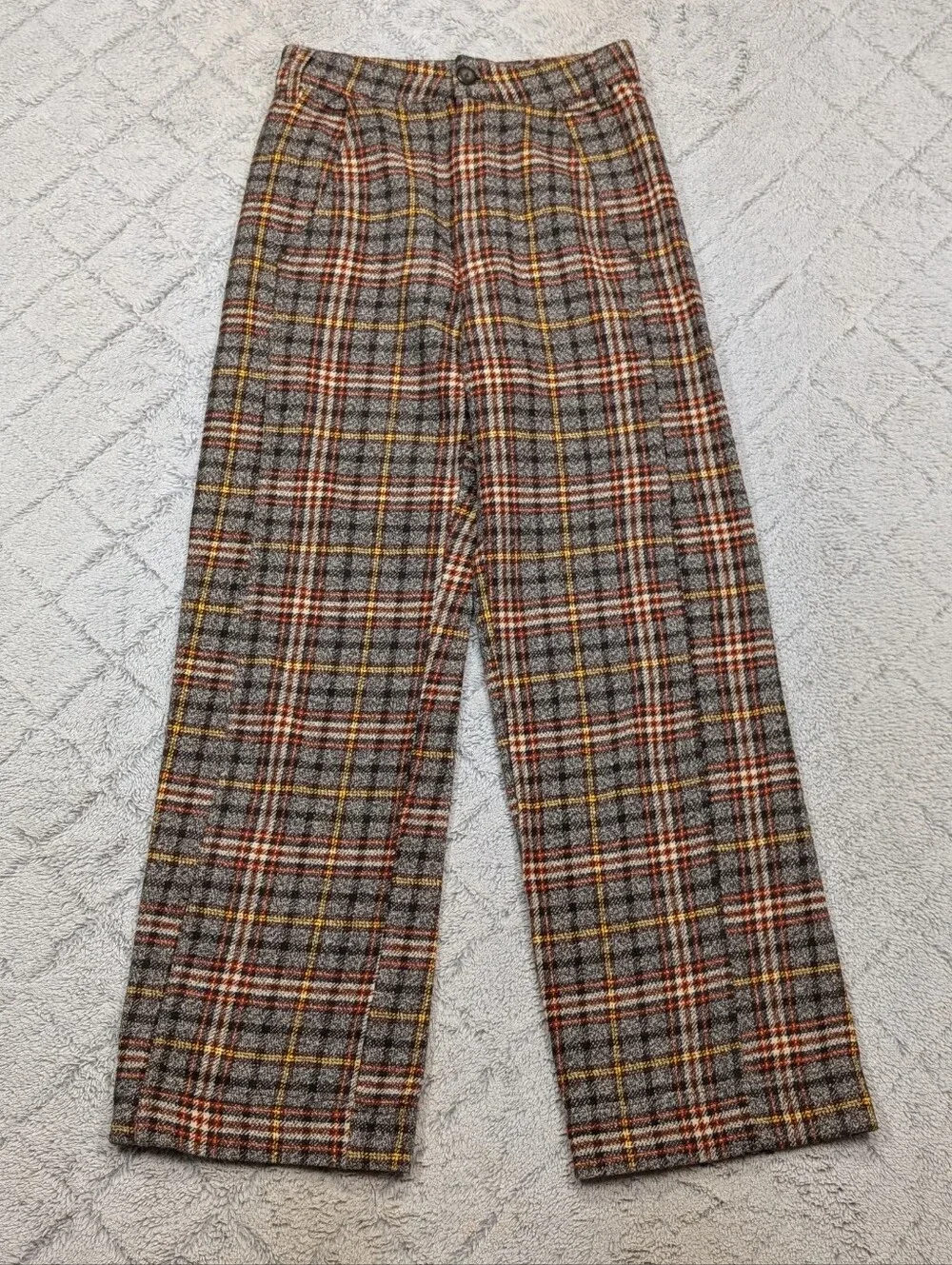 Free People Pants Womens 2 Brown Plaid Combo Shape Up Trouser Wide Straight
